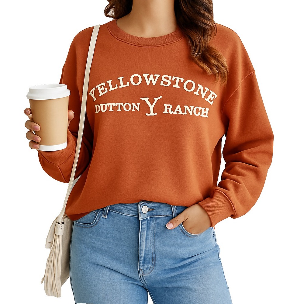 Yellowstone Dutton Ranch M Sweatshirt Pullover Crewneck Rust Western Graphic - Picture 5 of 9